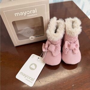 Mayoral Pink Baby Booties with Faux Fur